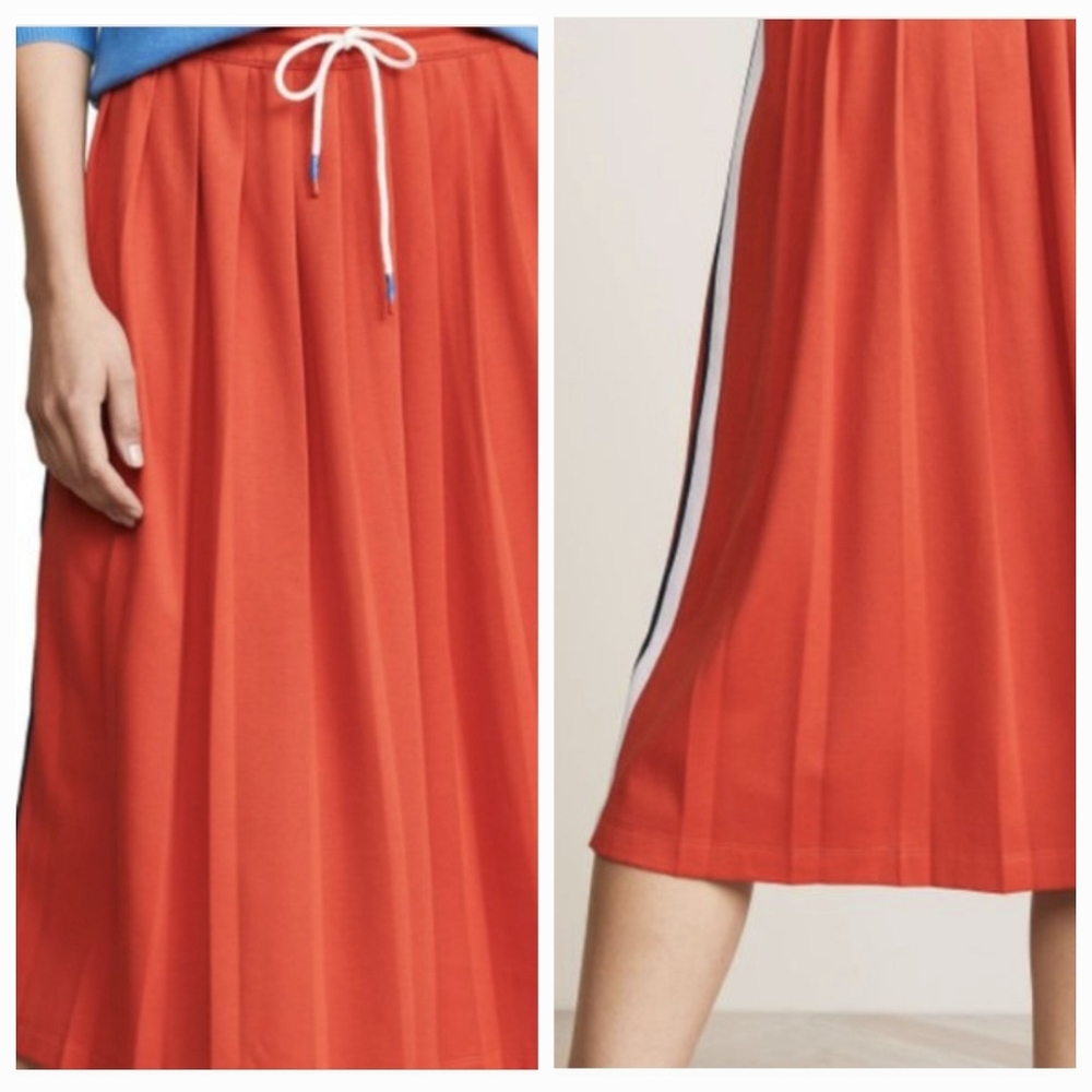 Tory Sport Red Midi Skirt with Side Stripe